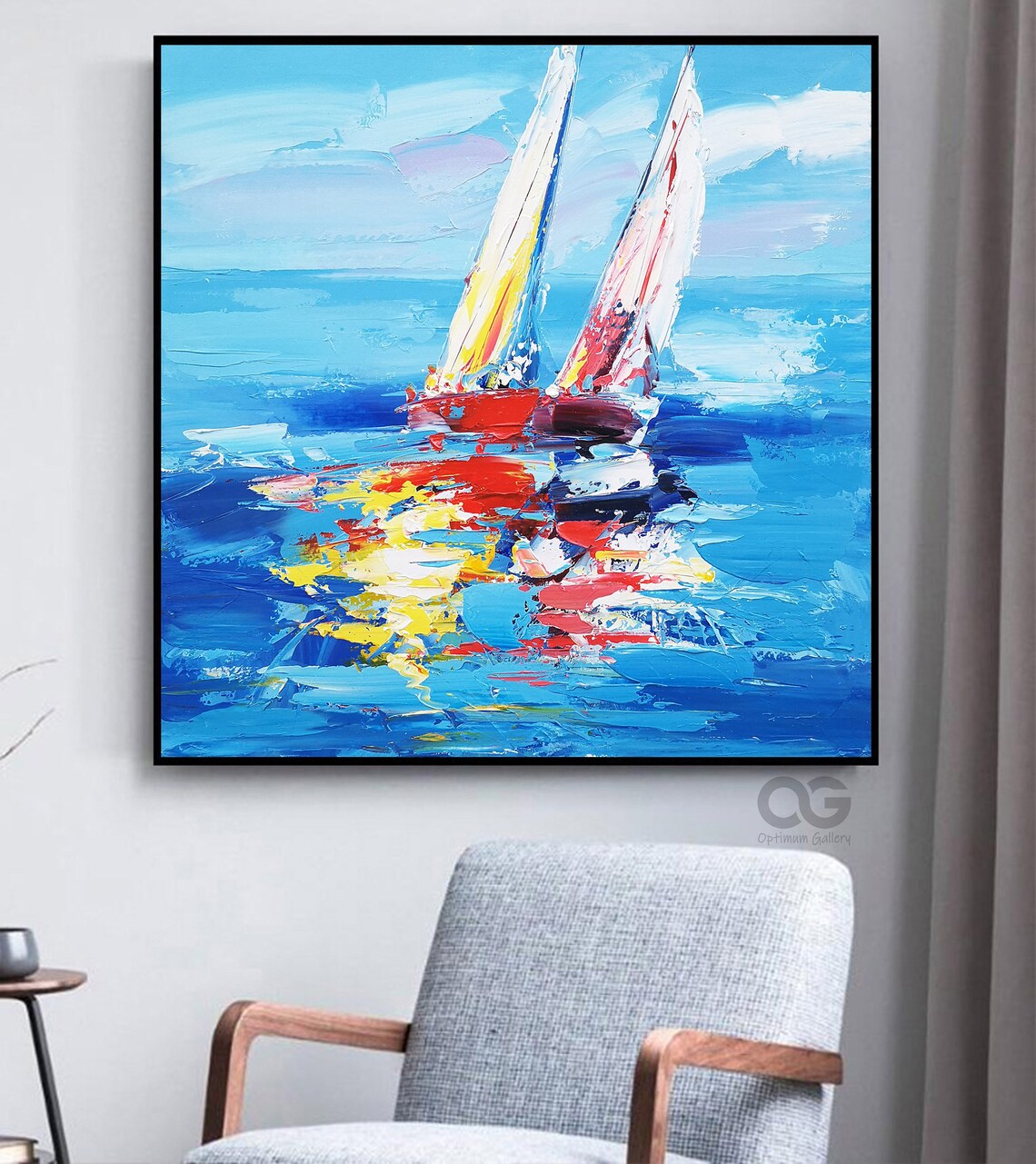 Abstract Sailboat Painting, Impressionist Ocean Art Print - Image 3