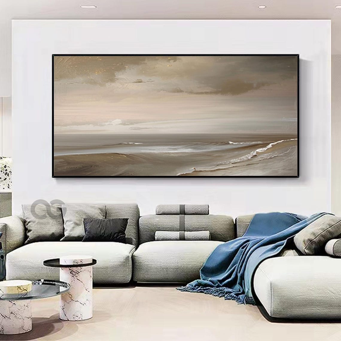 Moody Grey Seascape Cloudy Sky Sandy Shore Calm Coastal Scene Poster - Image 3