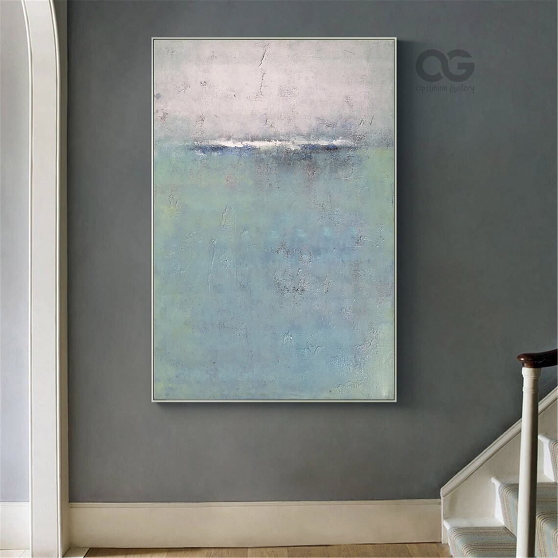Sea Green Abstract Ocean Misty Horizon Textured Coastal Minimalist Art Poster - Image 3