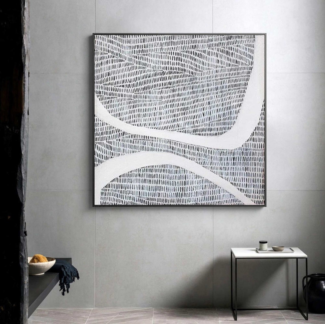 Black White Wavy Hatch Mark Abstract White Curve Modern Graphic Poster - Image 4