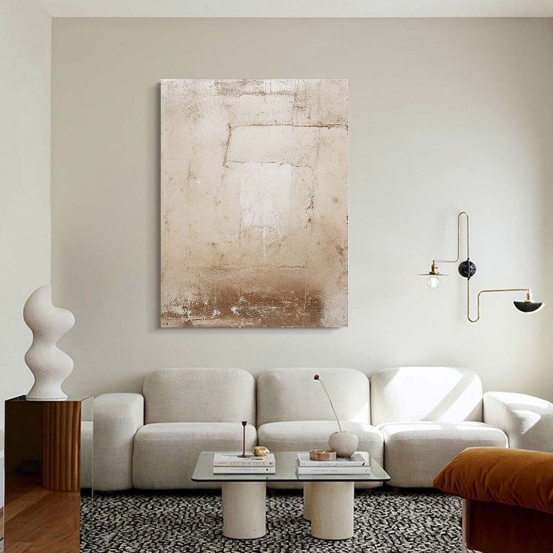 Vertical Beige Plaster Texture Wabi Sabi Abstract Neutral Wall Poster - Image 3