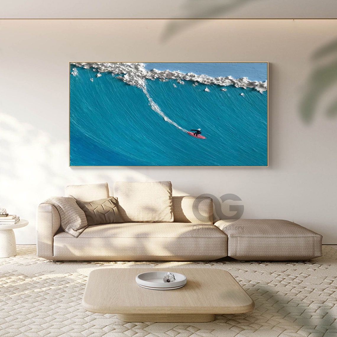 Lone Surfer Red Board Giant Turquoise Wave Blue Ocean Surfing Poster - Image 3