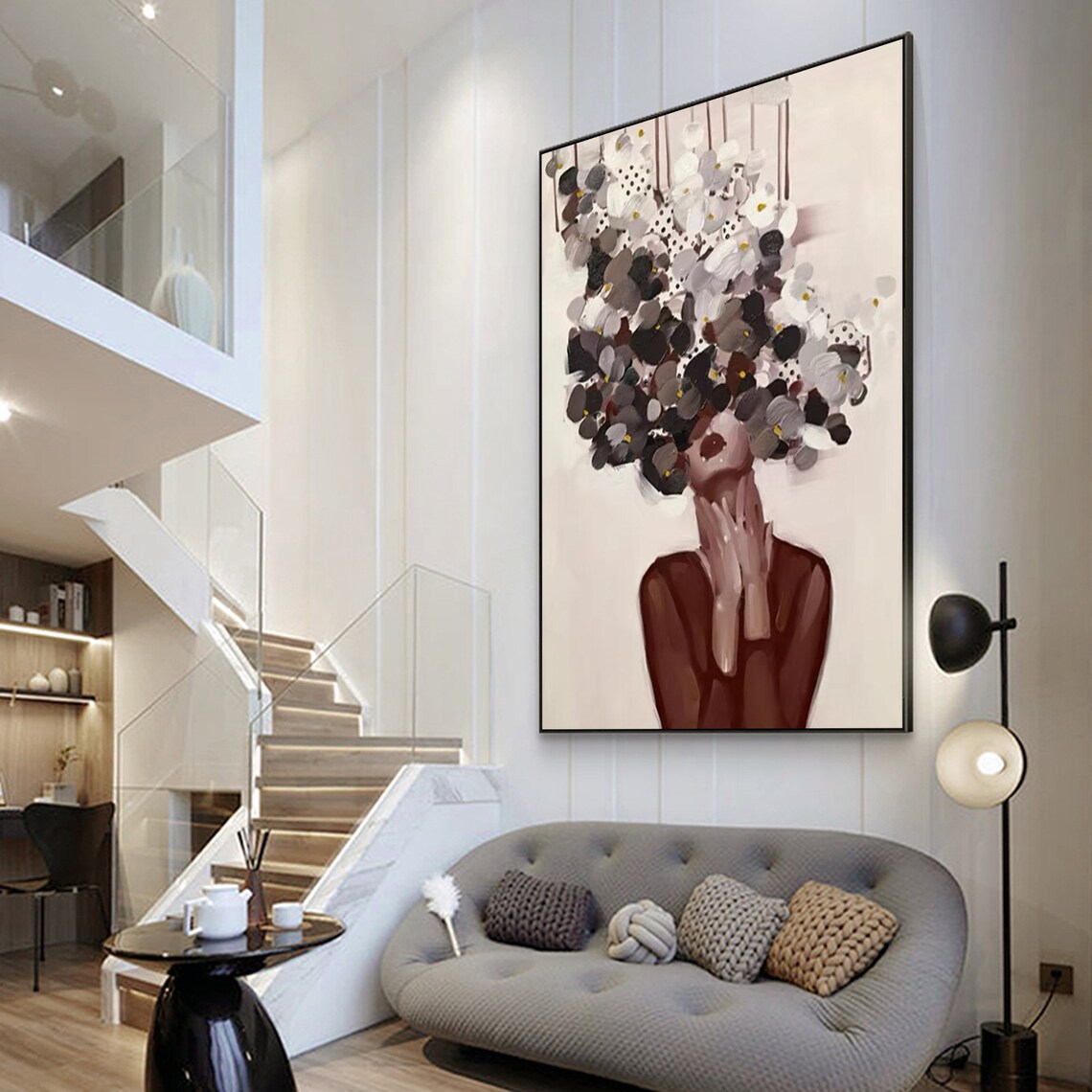 Floral Faceless Woman Portrait Abstract Lady Flower Hair Art Poster - Image 3