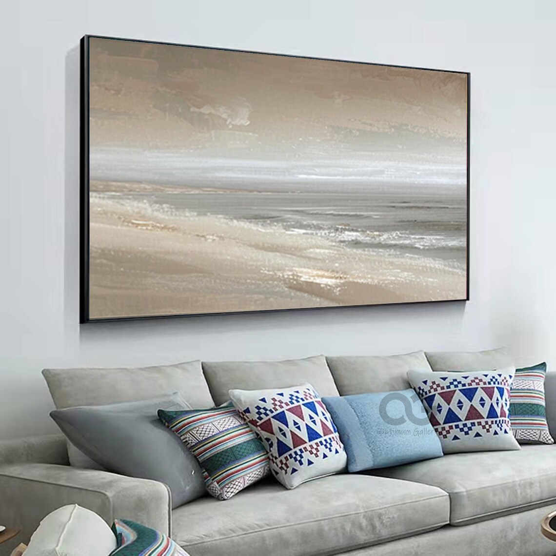Soft Beige Misty Shoreline Minimal Panoramic Seascape Beach Poster - Image 5