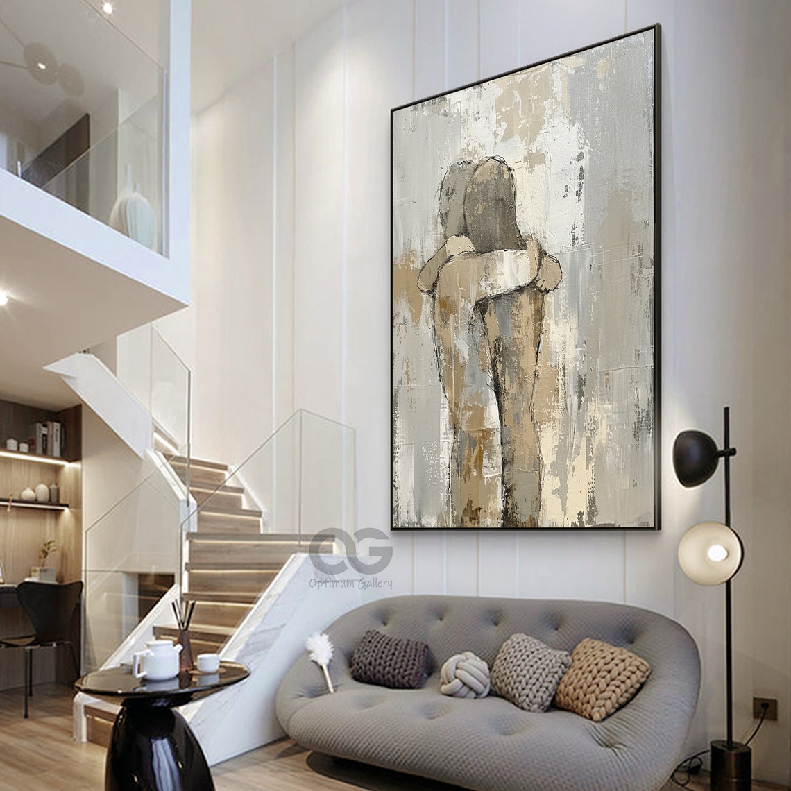 Framed Abstract Lady Woman Painting Original Black Wall Art Woman Art Faceless Portrait Painting Lovers Wall Art Decor Oil Painting - Image 3
