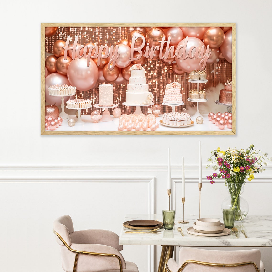 Birthday Frame Tv Art Happy Birthday For Frame Tv Pink Balloons Rose Gold Balloons Cakes Birthday Party Decor For Girl Or Woman - Image 2