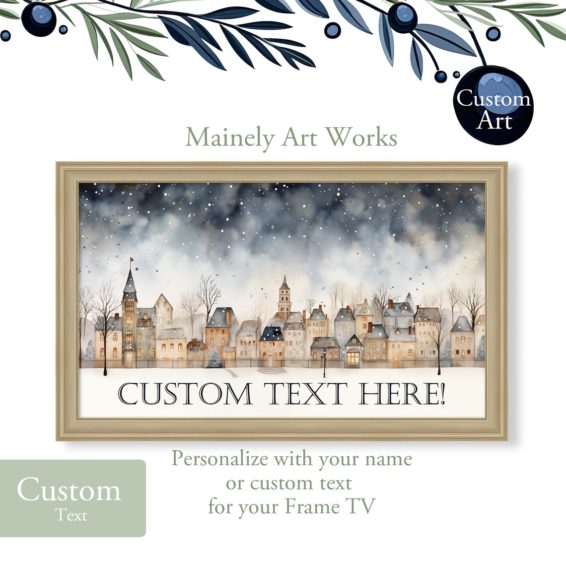 Personalized Family Name Winter Village Skyline Snowy Christmas Wall Art - Image 3