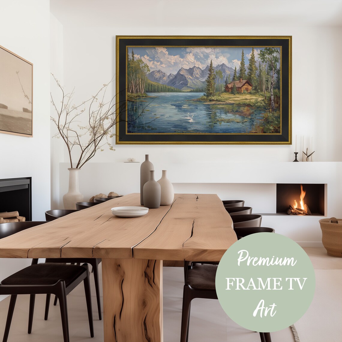Lake Mountain Landscape Art Print, Log Cabin Decor - Image 3