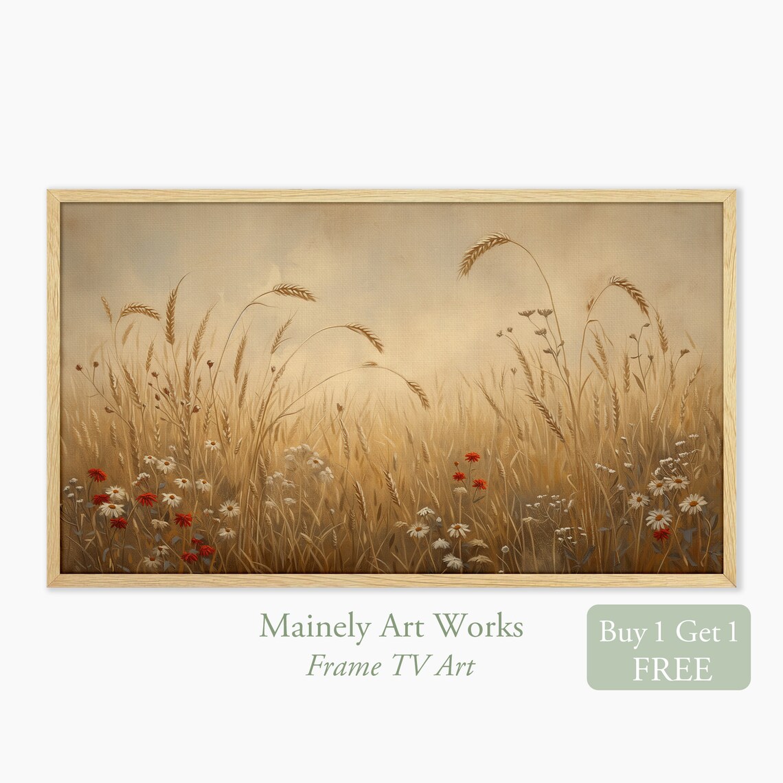 Country Art Frame Tv Wildflower Meadow Painting For Tv Wheat And Flowers Fall Vintage Painting Textured Style Art For Tv