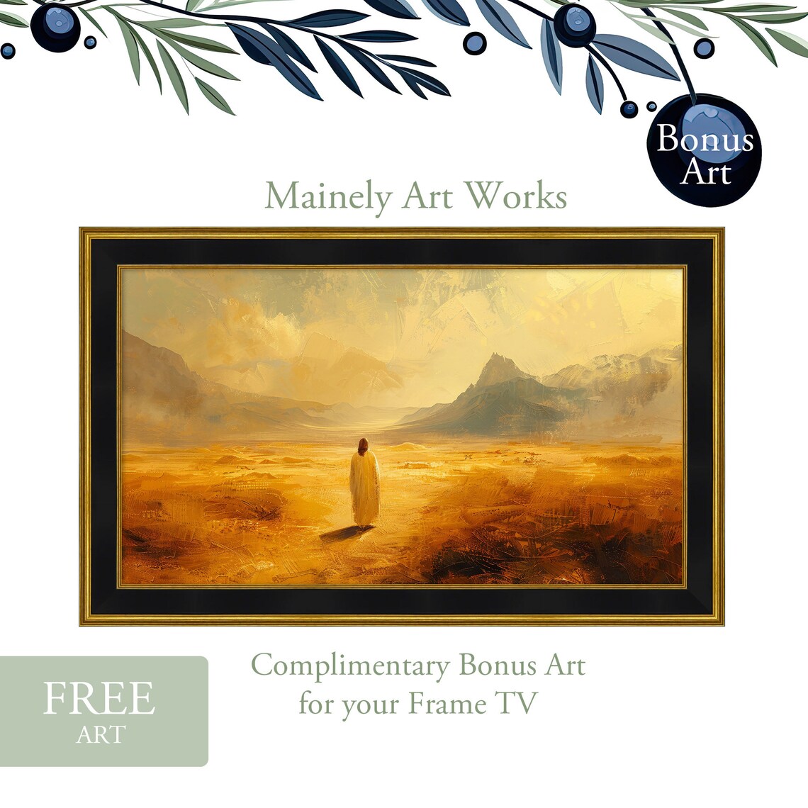 Jesus Walking Desert Toward Golden Sunset Religious Christian Wall Art Print - Image 2