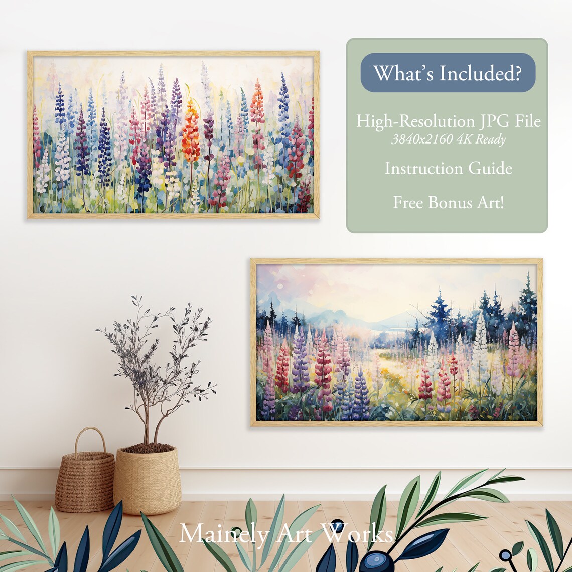 Spring Flowers Art Print, Maine Lupines Watercolor - Image 2