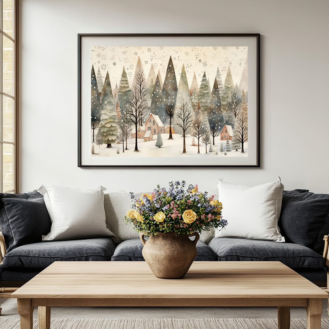 Farmhouse Folk Art Landscape, Woodland Farm Poster - Image 2