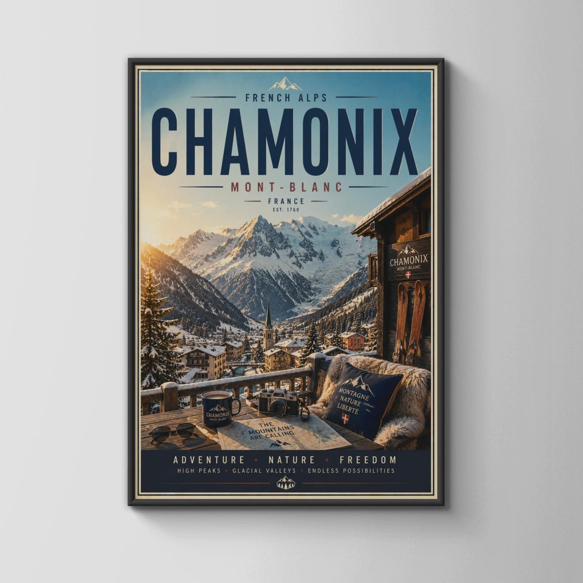 Chamonix Mont Blanc French Alps Snowy Winter Village Travel Poster