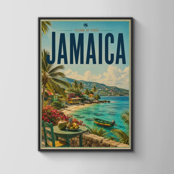 Jamaica Island Vibes Poster, Tropical Beach Scene