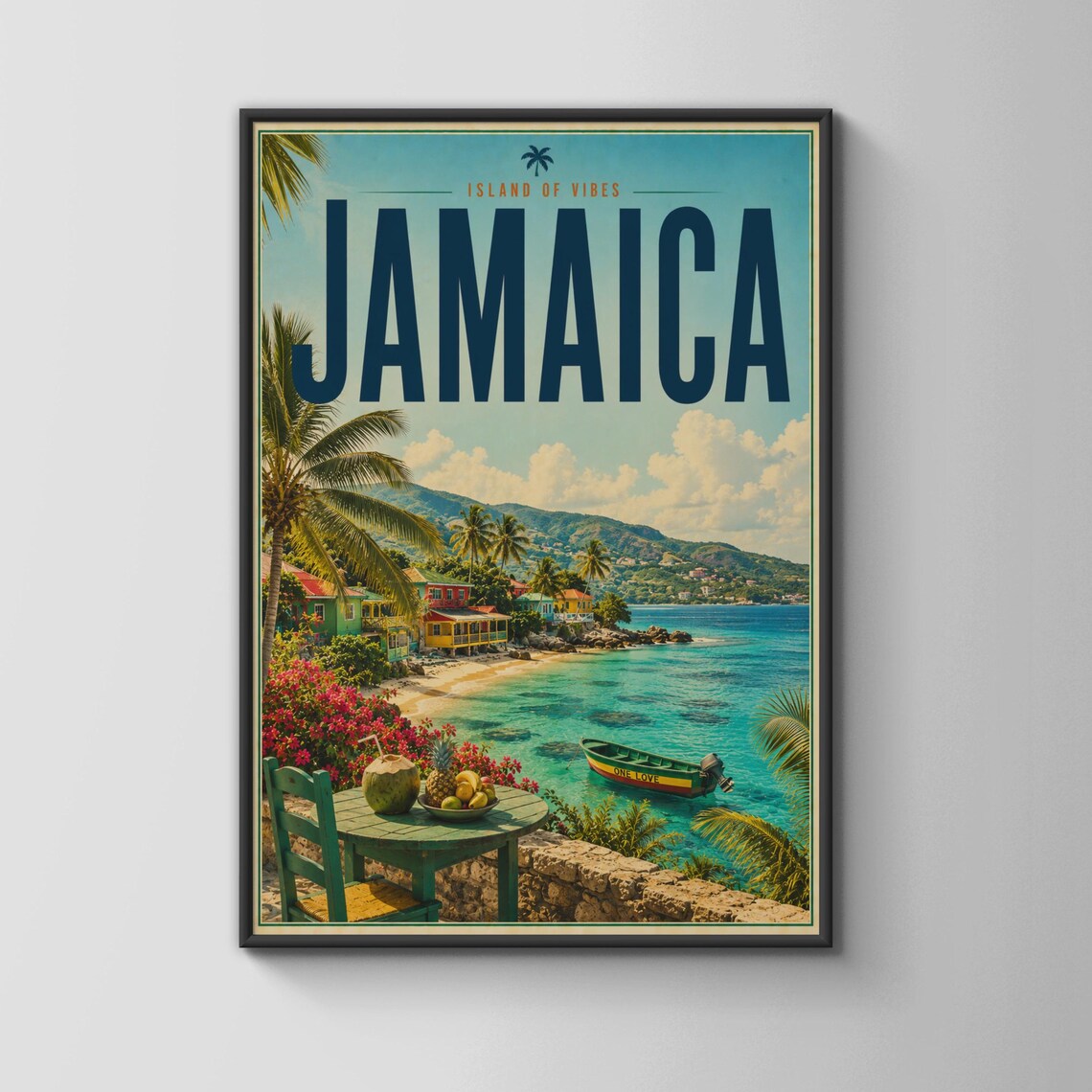 Jamaica Island Vibes Poster, Tropical Beach Scene