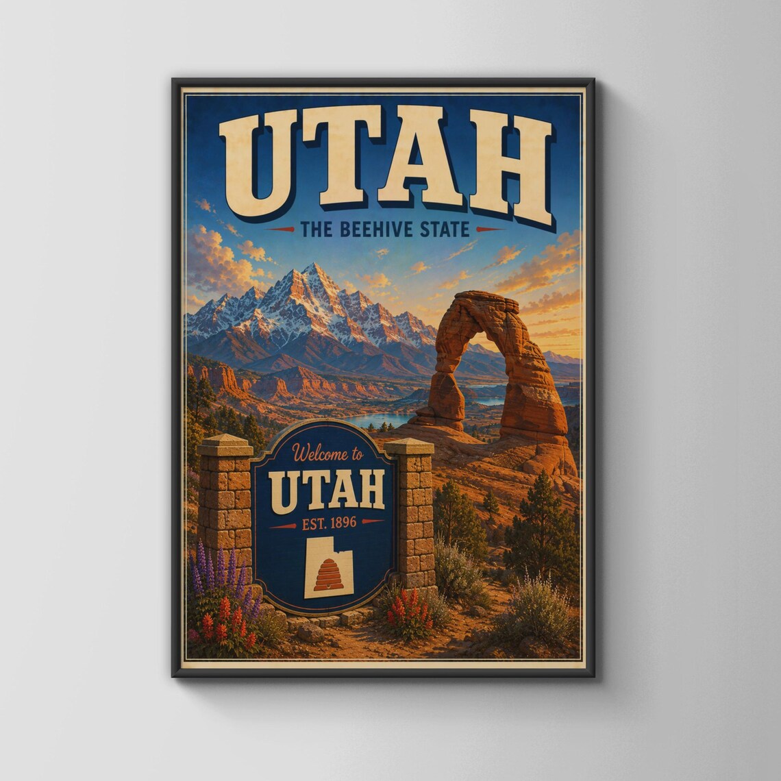 Utah Travel Poster, Beehive State Retro Art Print
