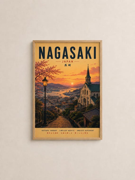 Nagasaki Travel Poster Vintage Japan Harbor Art Print