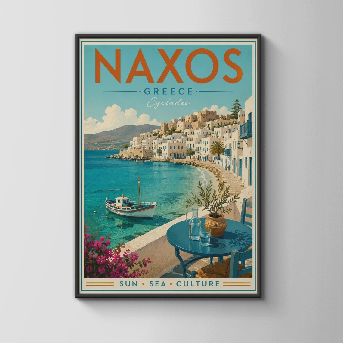 Naxos Greece Vintage Travel Poster, Greek Island