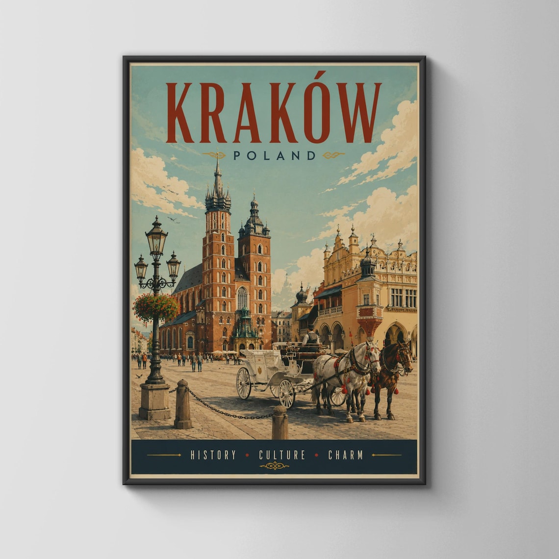 Krakow Poland Vintage Travel Poster, St Marys Basilica