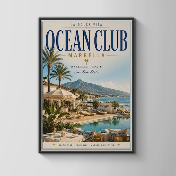 Ocean Club Marbella Beach Club Vintage Spain Sunshine Travel Poster