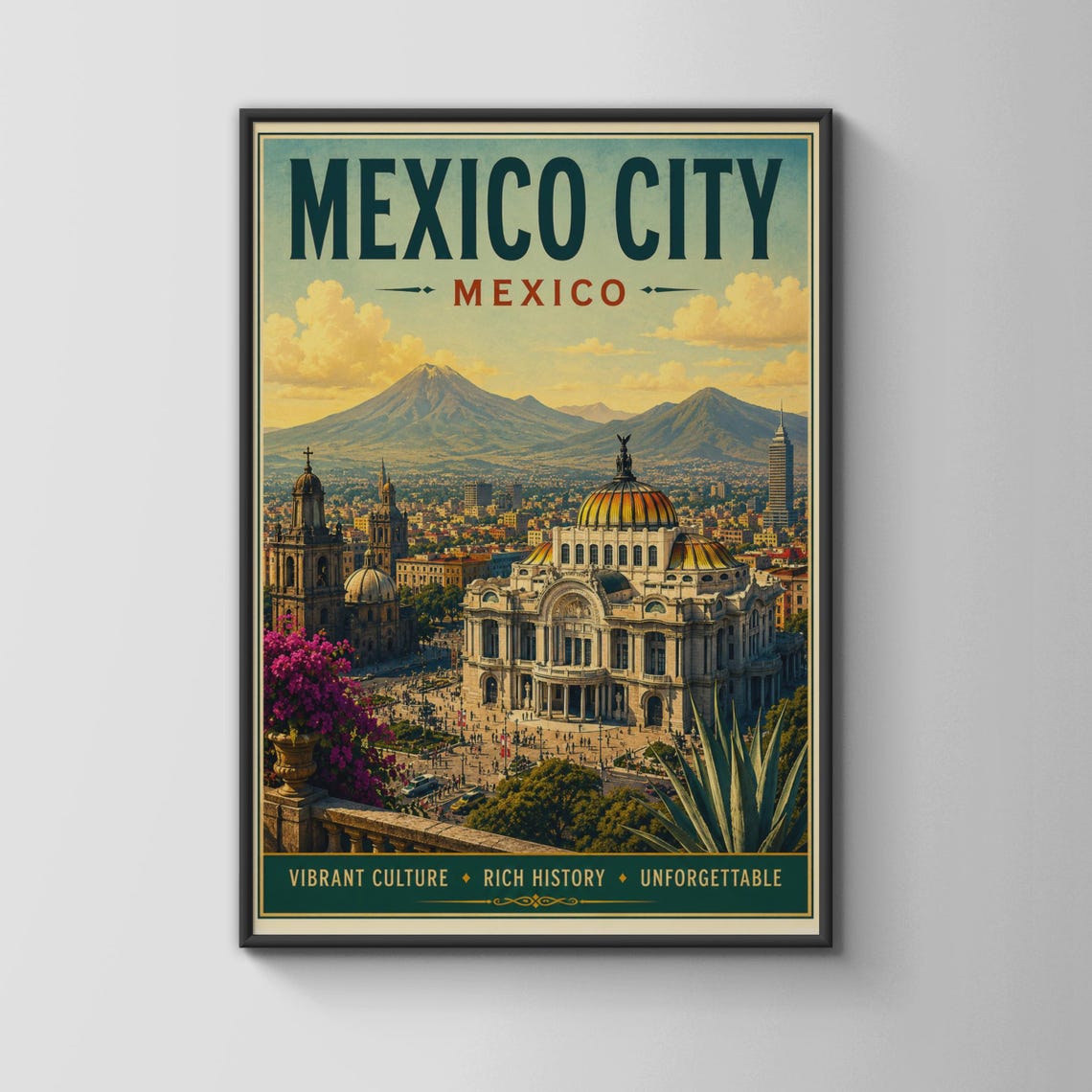 Mexico City Palacio Bellas Artes Vintage Latin Travel Poster Retro Art