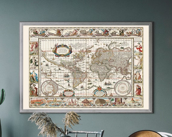 Vintage Map Of The World Print Antique Globe Illustration Historical Travel Poster Nova Totius Terrarum