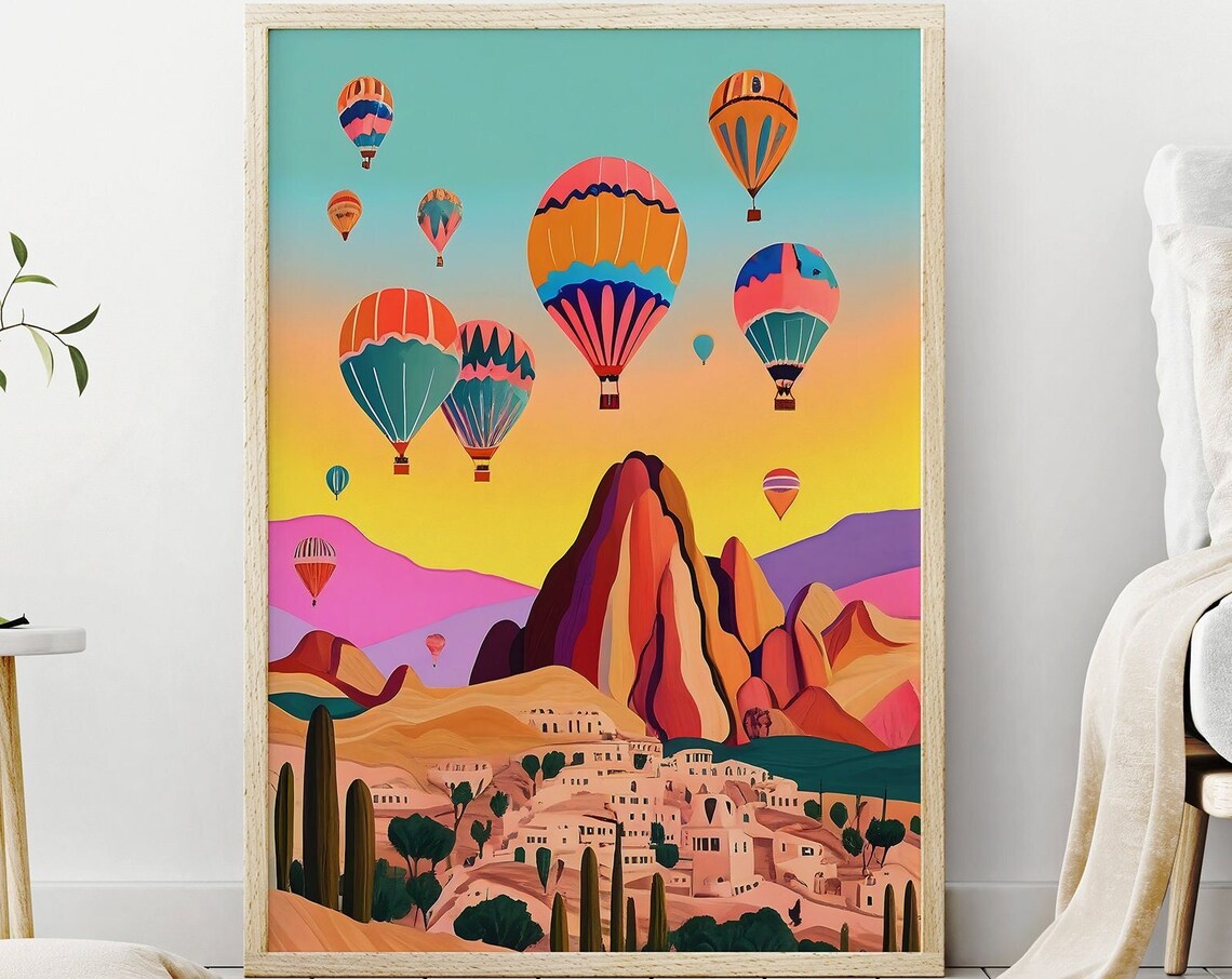 Cappadocia Turkey Hot Air Balloons Over Fairy Chimneys Travel Poster