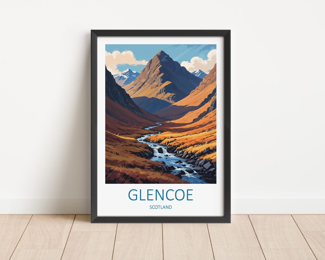 Glencoe Scotland Dramatic Valley Stream And Rocky Mountain Poster