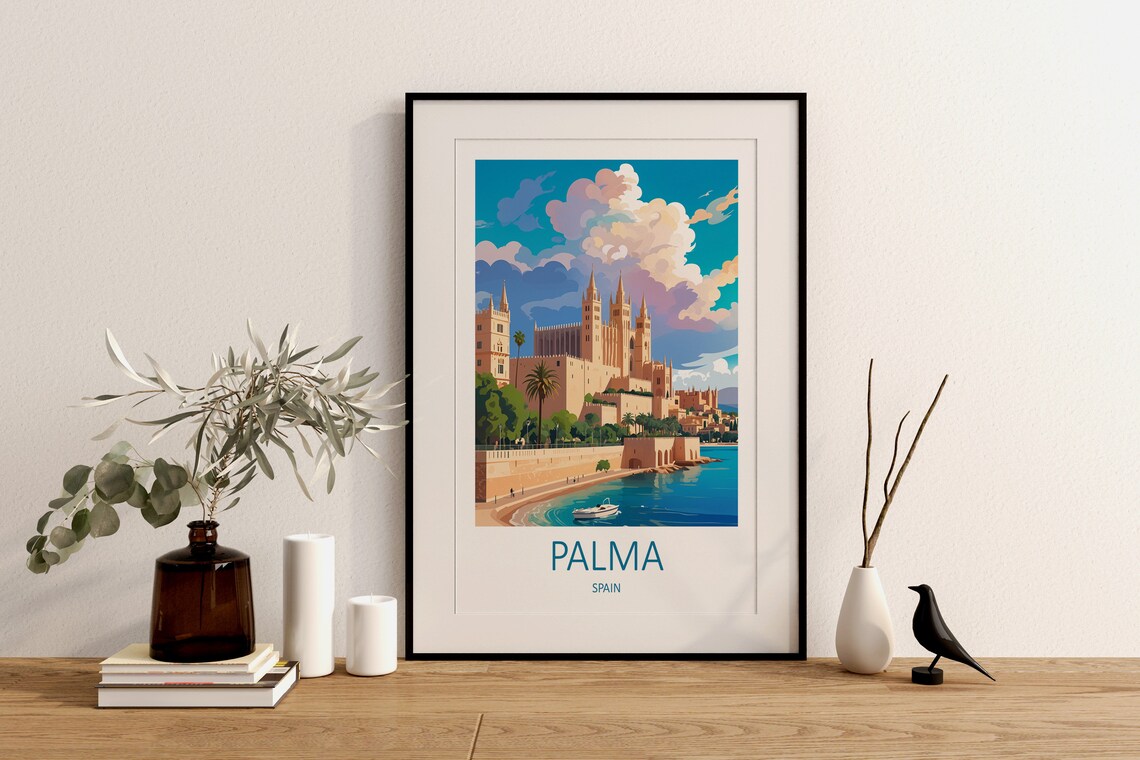 Palma Mallorca Spain Grand Cathedral Overlooking The Sea Poster - Image 2