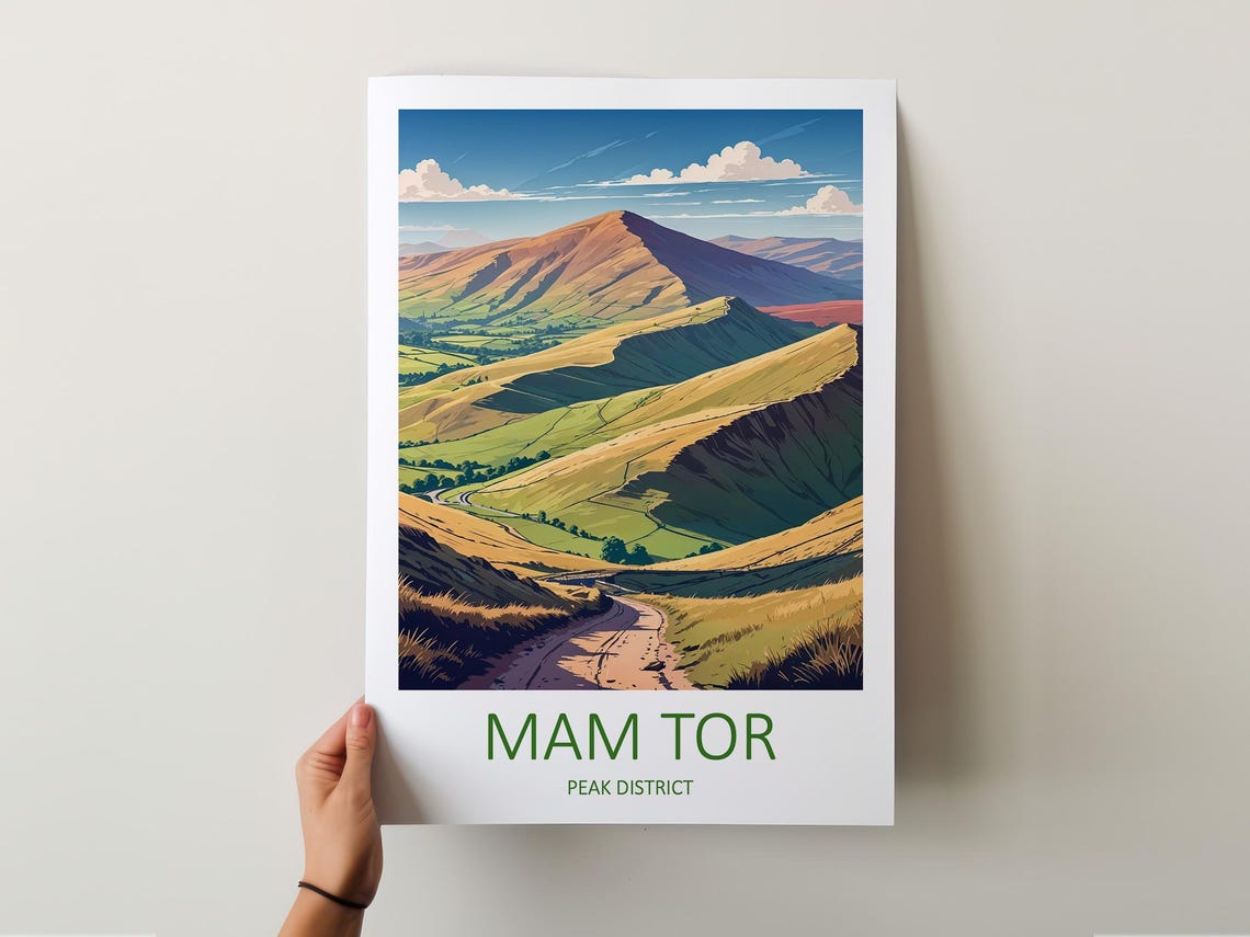 Mam Tor Peak District Golden Ridge Path Viewpoint Travel Poster - Image 5