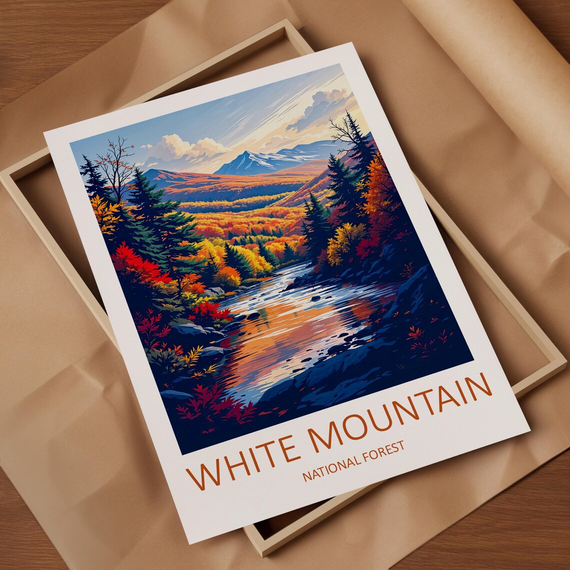 White Mountain National Forest Autumn River Valley Travel Poster - Image 4