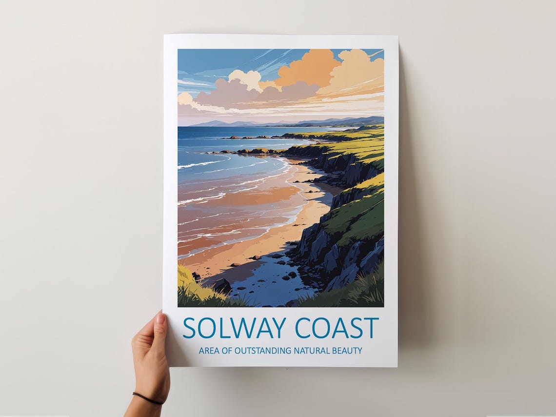 Solway Coast England Sandy Beach Cliffs Golden Light Travel Poster - Image 5