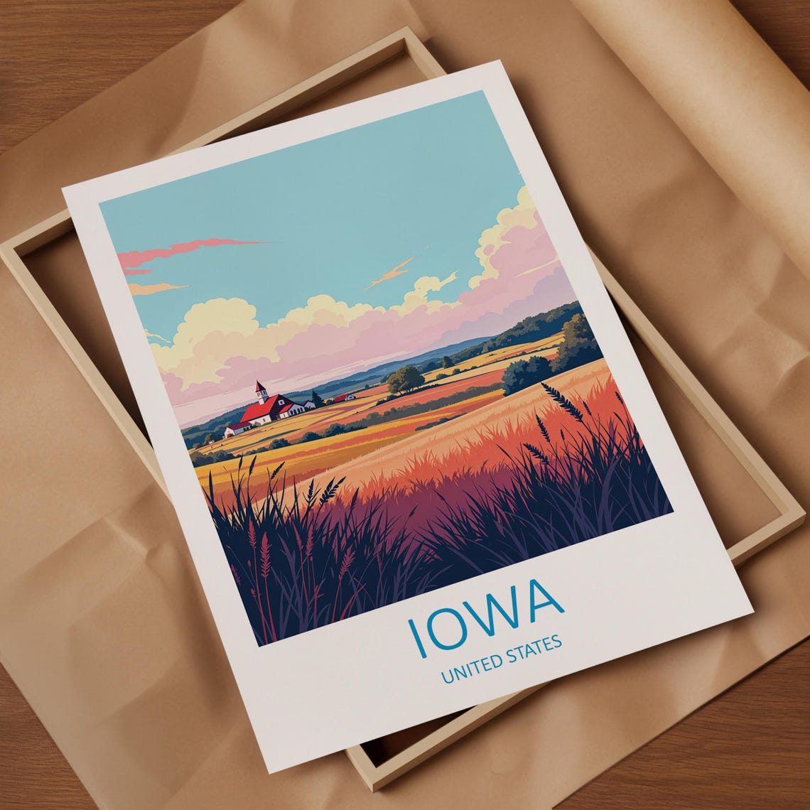 Iowa Travel Print United States Wall Art Lovers Gift Iowa Poster Birthday Present Home Decor Travel Poster Iowa Illustration Landscape - Image 4