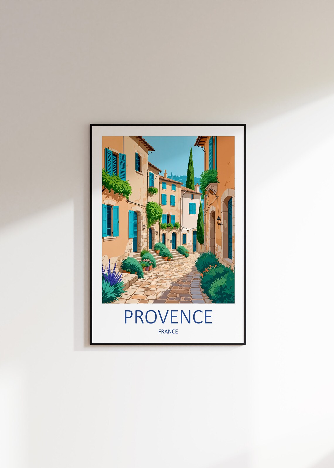 Provence France Cobblestone Street Blue Shutters Village Poster - Image 3