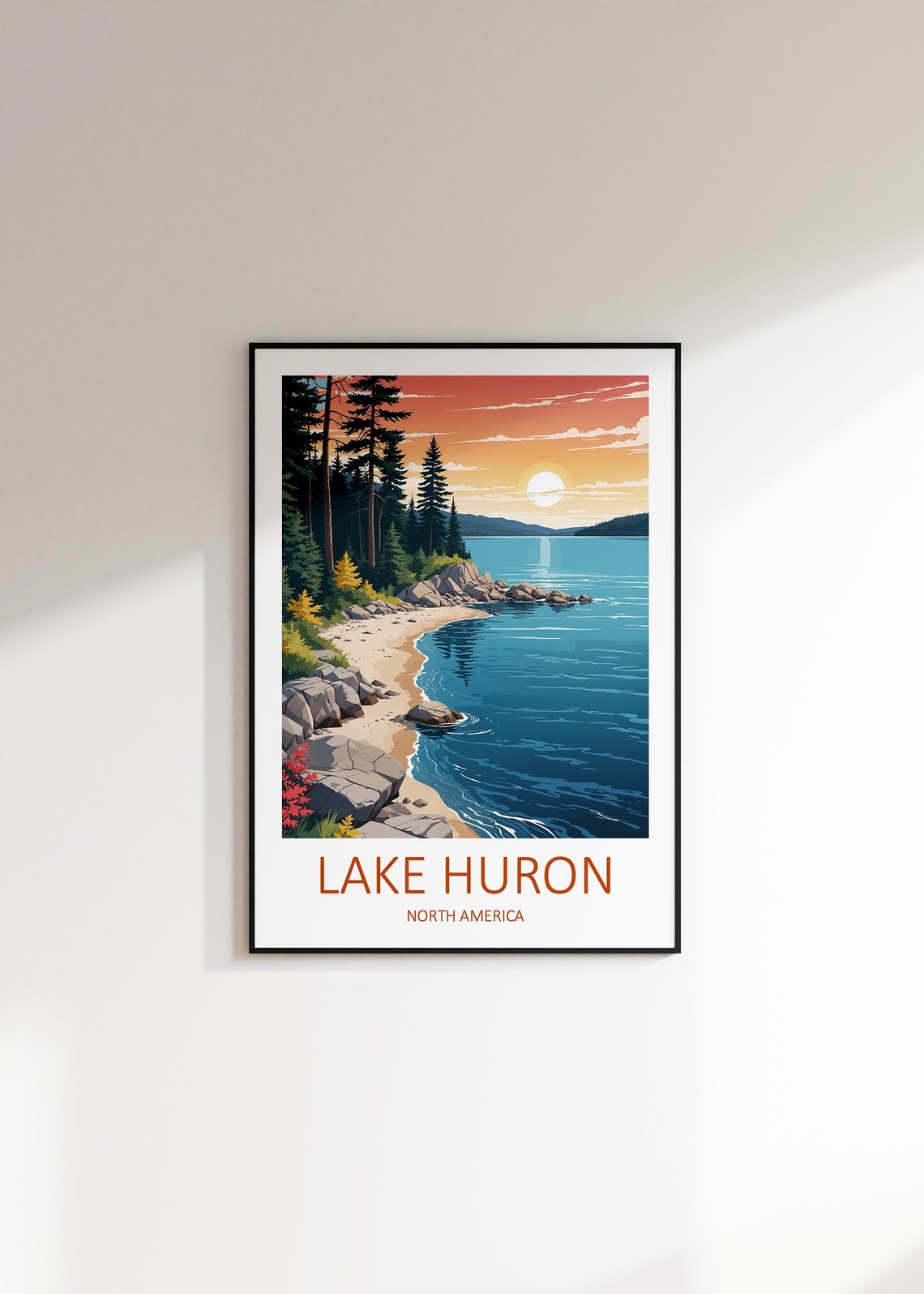 Lake Huron North America Rocky Shore Pine Sunset View Poster - Image 2