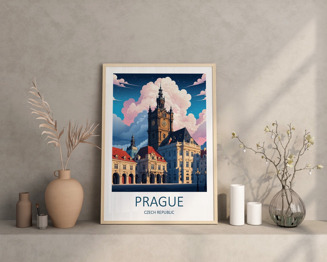 Prague Czech Republic Old Town Clock Tower Dusk Travel Poster - Image 4