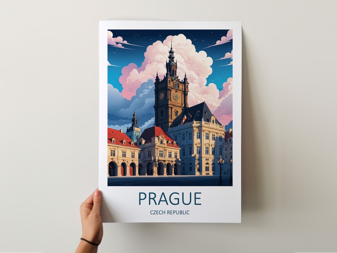 Prague Czech Republic Old Town Clock Tower Dusk Travel Poster - Image 5