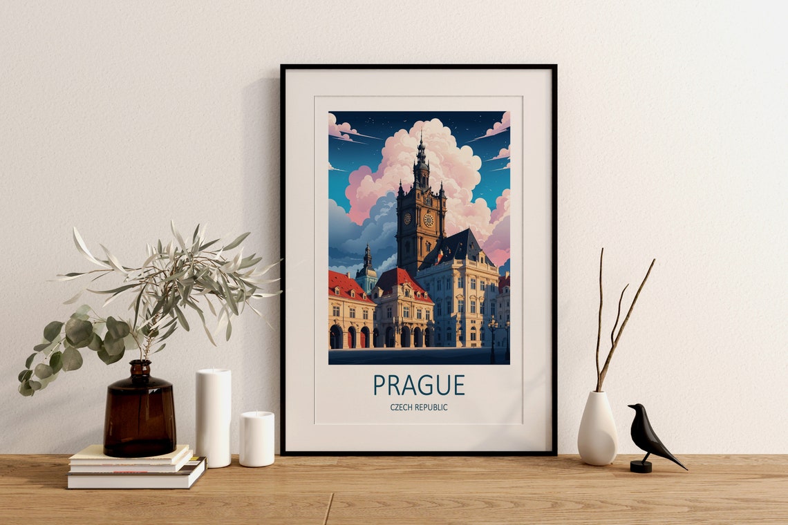 Prague Czech Republic Old Town Clock Tower Dusk Travel Poster - Image 2