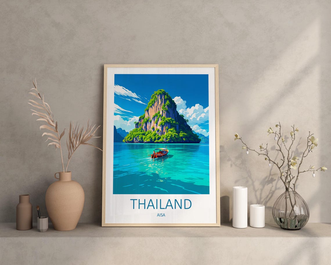 Thailand Limestone Karst Island Longtail Boat Bay Scenic Travel Poster - Image 2