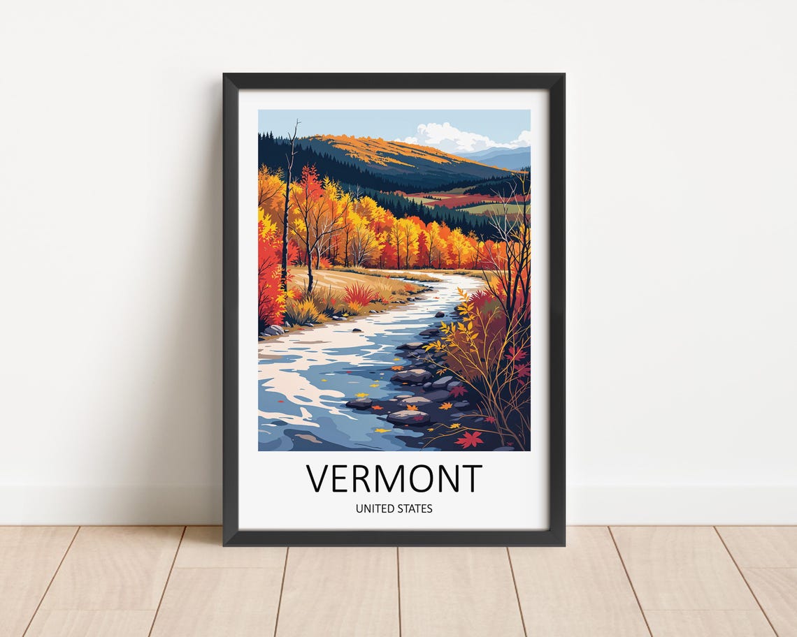 Vermont Fall Foliage Autumn Stream New England Travel Poster