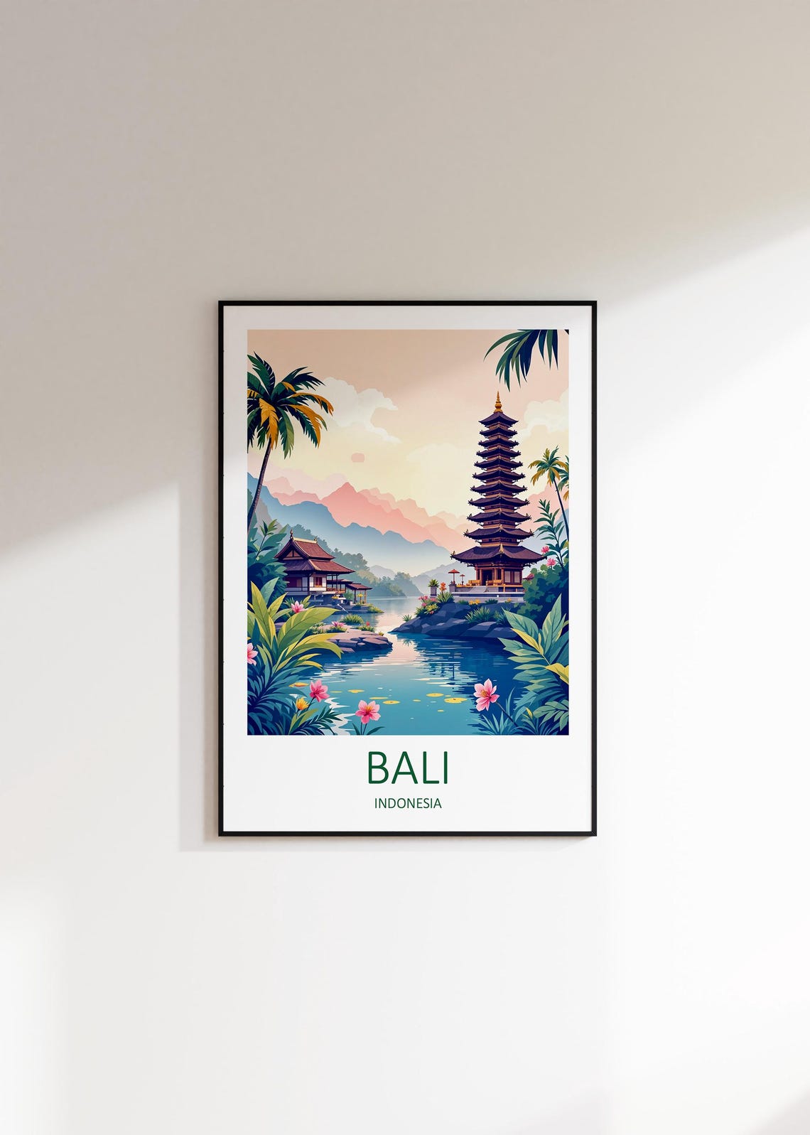 Bali Indonesia Lake Temple Pagoda Tropical Palms Garden Poster - Image 3