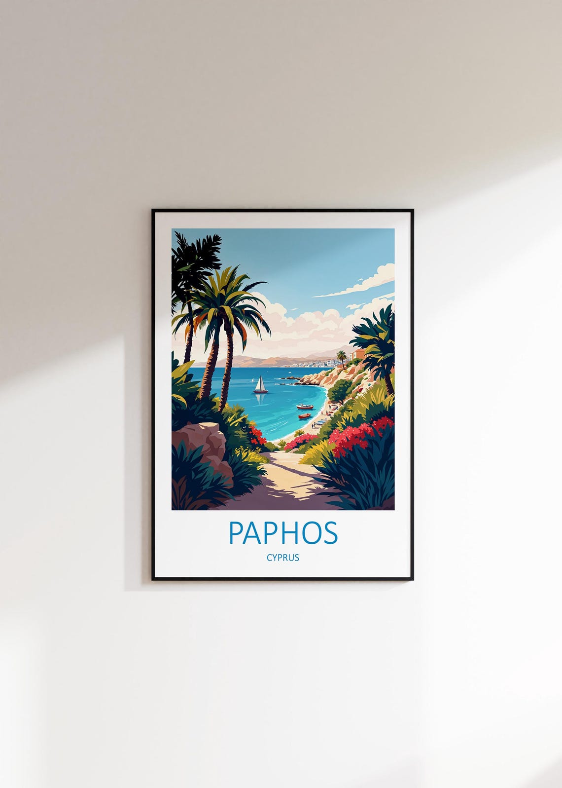 Paphos Cyprus Palm Lined Path Down To An Azure Beach Cove Poster - Image 3