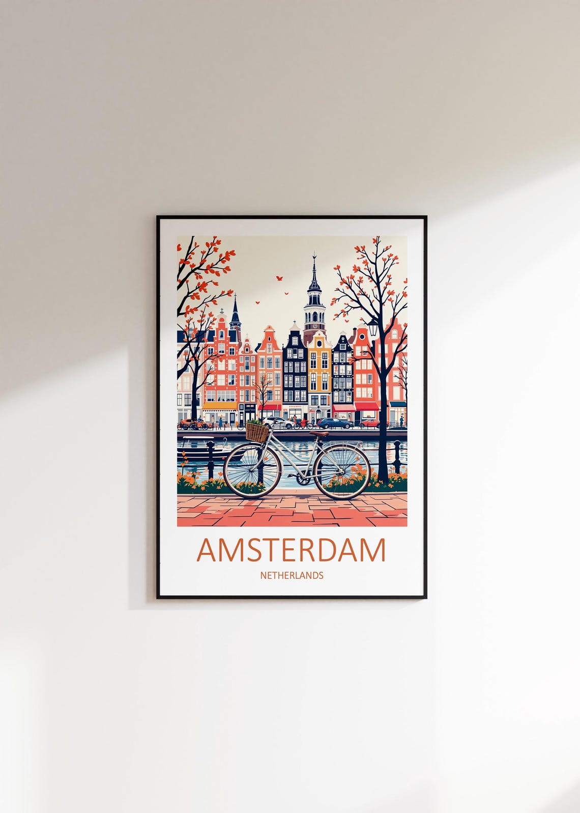 Amsterdam Netherlands Canal Bicycle Gabled Houses Classic Poster - Image 3