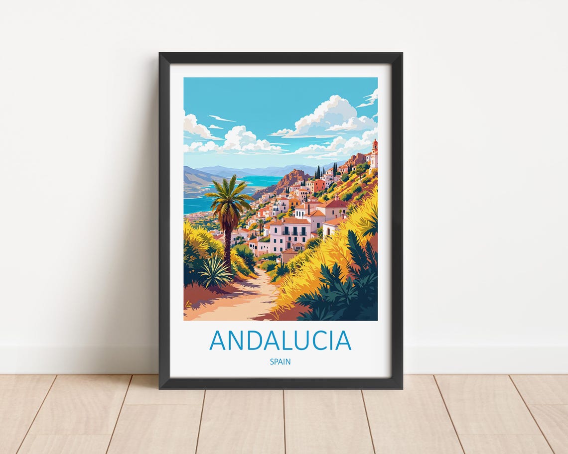 Andalucia Spain White Hillside Village Overlooking The Sea Poster