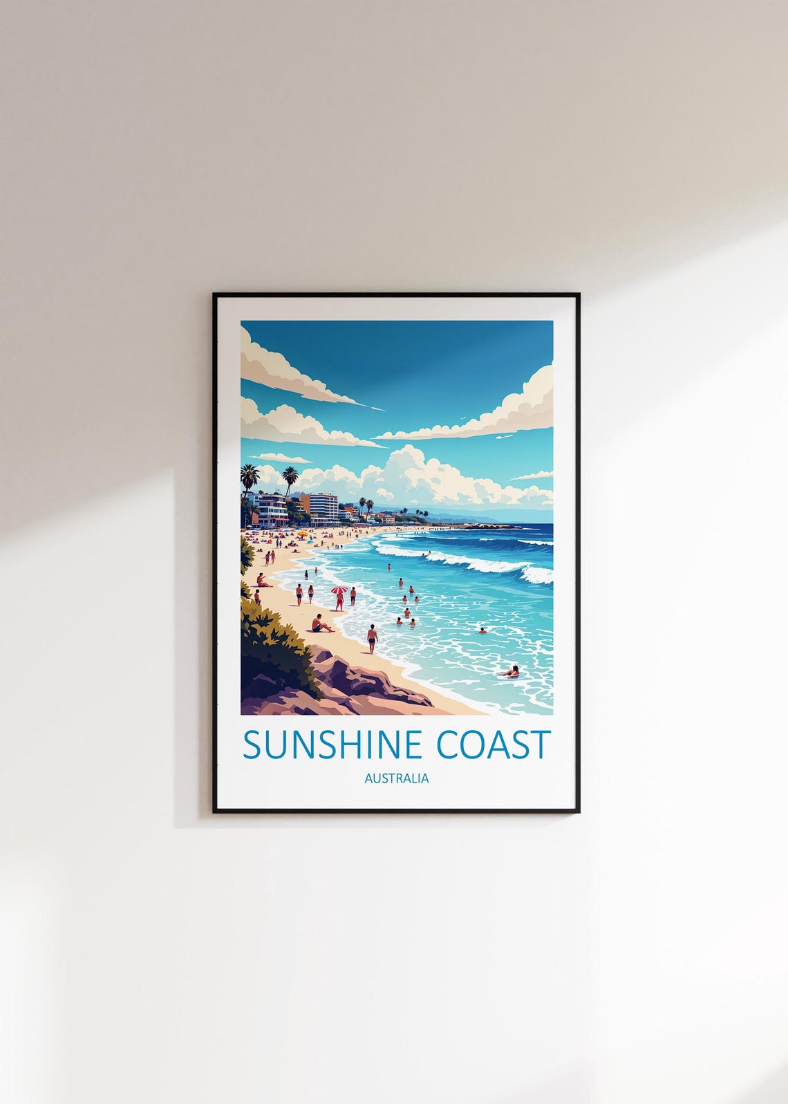 Sunshine Coast Australia Beach Day With Swimmers and Surf Poster - Image 3