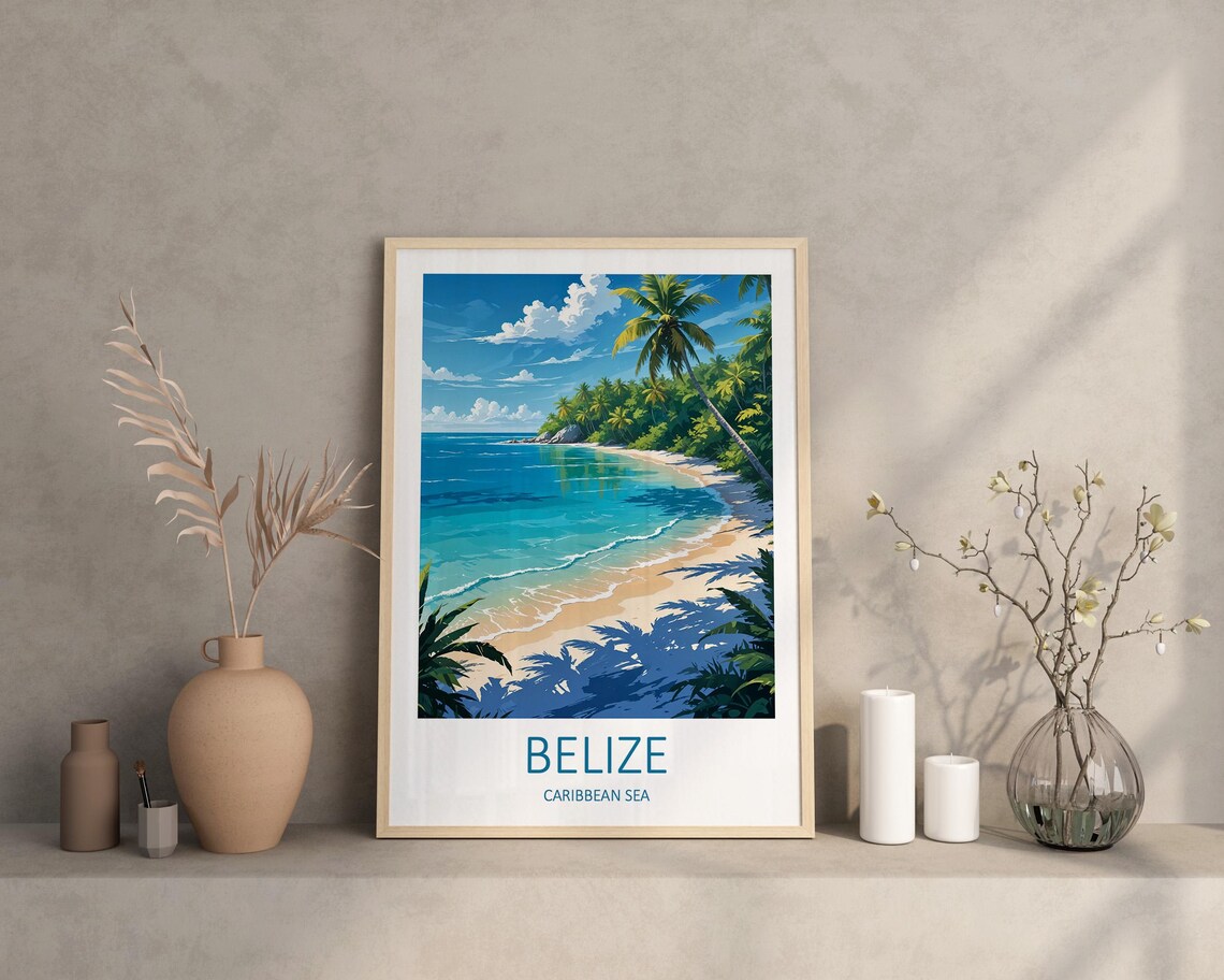 Belize Caribbean Sea Turquoise Beach Palm Cove Paradise Poster - Image 3