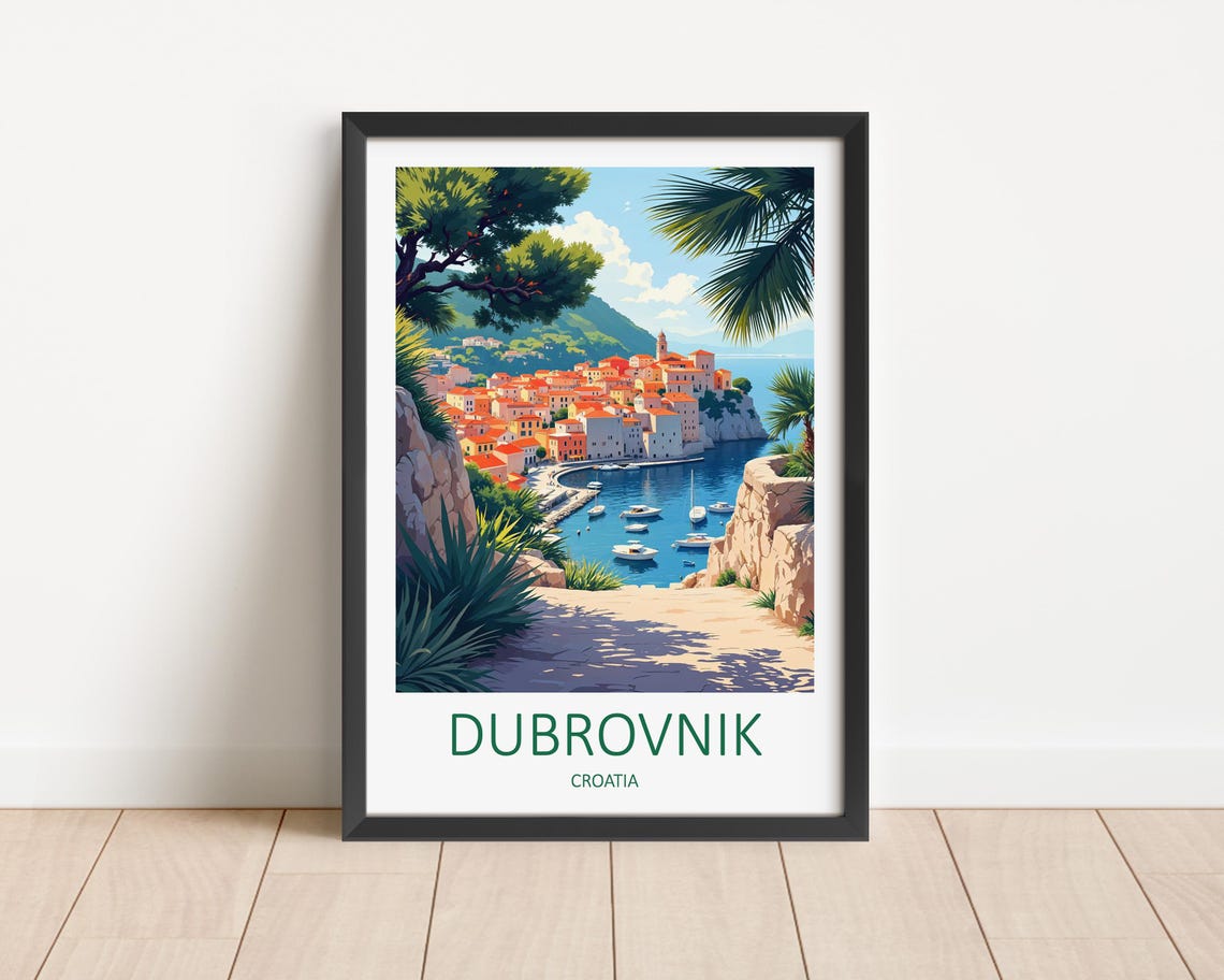 Dubrovnik Croatia Old Harbour Town With Boats And Red Rooftops Poster