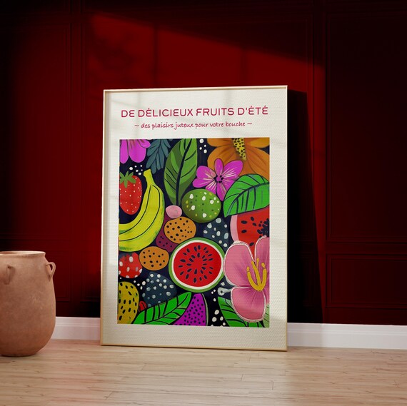 De Delicieux Fruits d'Ete Poster French Summer Fruits Kitchen Wall Decor