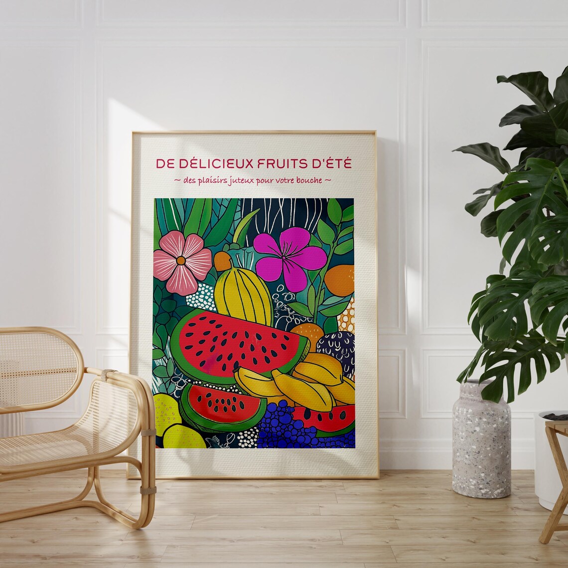 Tropical Fruits Flowers Art Print, Kitchen Decor