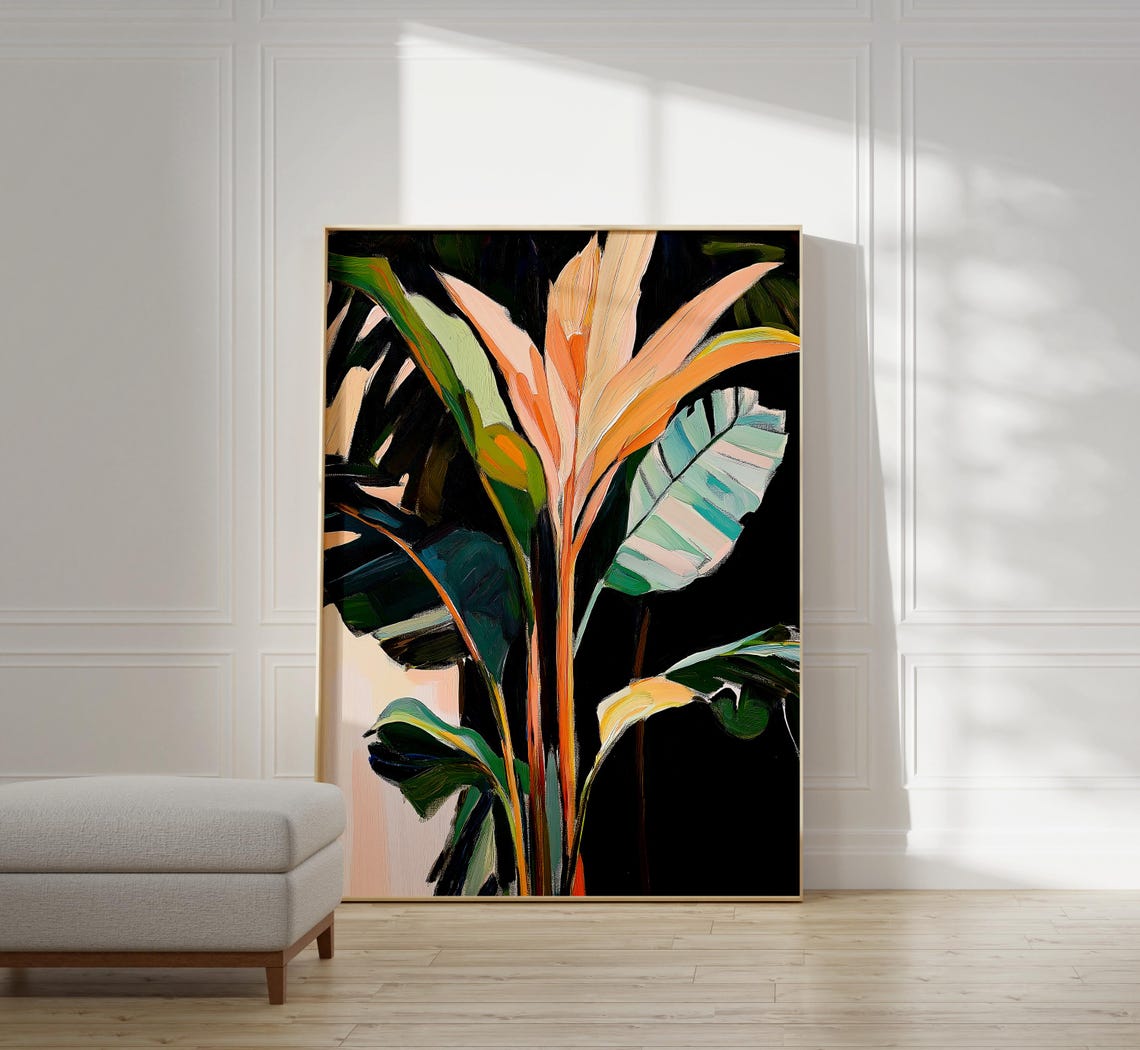 Tropical Leaves Wall Art Pastel Pink Green Botanical Print